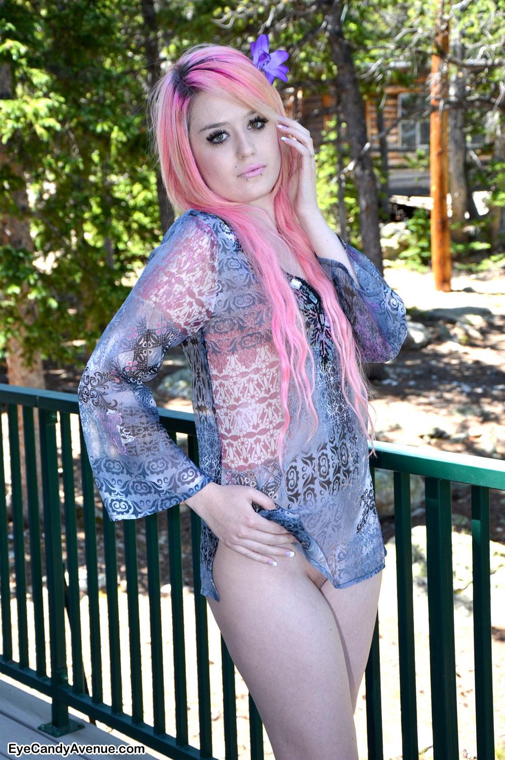 Beautiful emo girl Rin strips out of her pink and purple #59873267