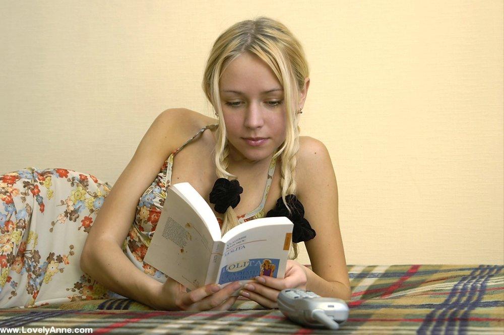 Pictures of blonde hot teen Lovely Anne getting hot while reading a book #59103889