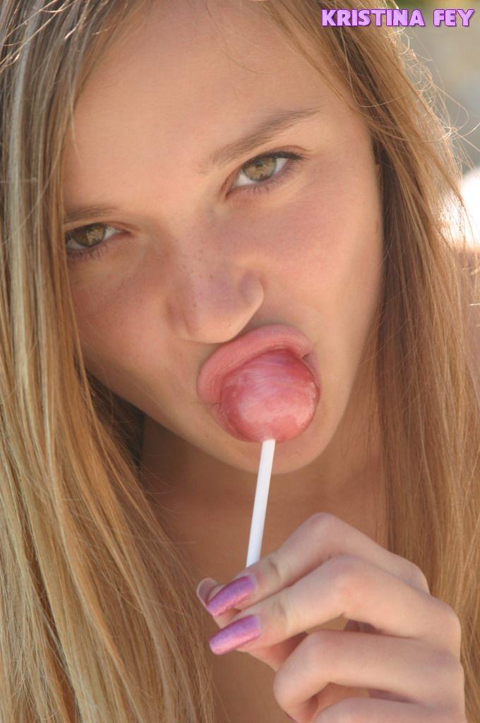 Pics of teen babe Kristina Fey doing naughty things to a lollipop #58774870