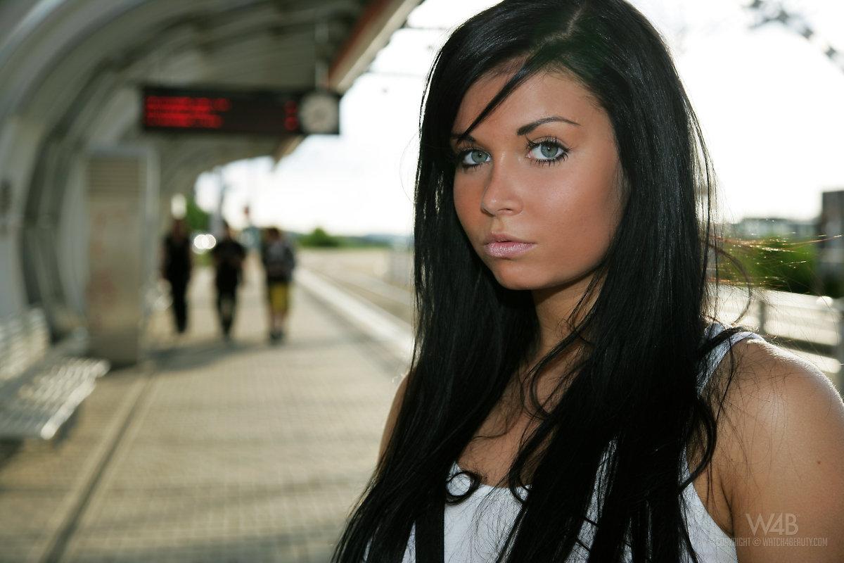 Gorgeous brunette teen Florencia flashes her tits and pussy on the Tram 14 #54391329