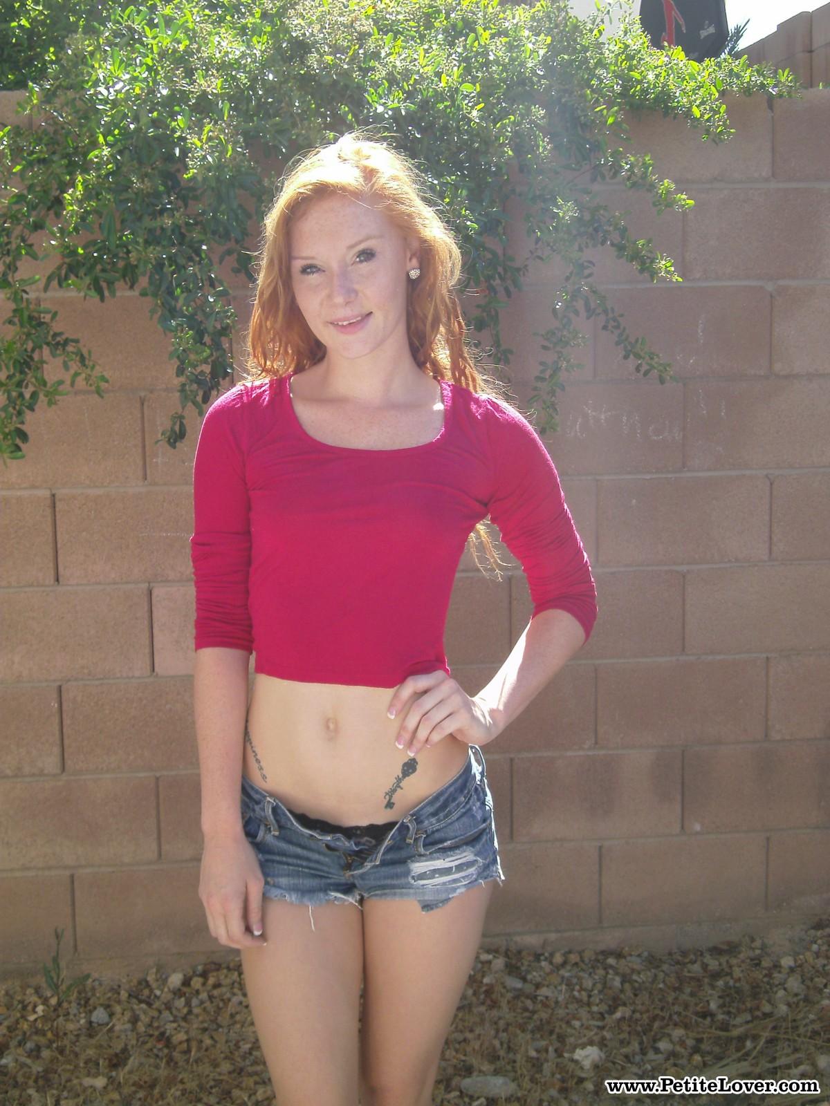 Redhead teen Alex Tanner flashes her tight body for you in the backyard #52951344