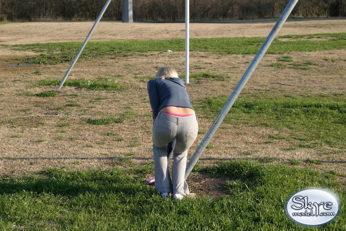 Skye Model shows off her tight teen body while playing around at the neighborhood playground #59830338