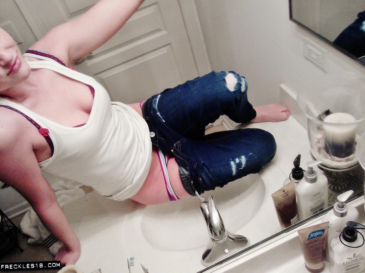 Pictures of Freckles 18 taking sexy pics of herself in the bathroom #54415837