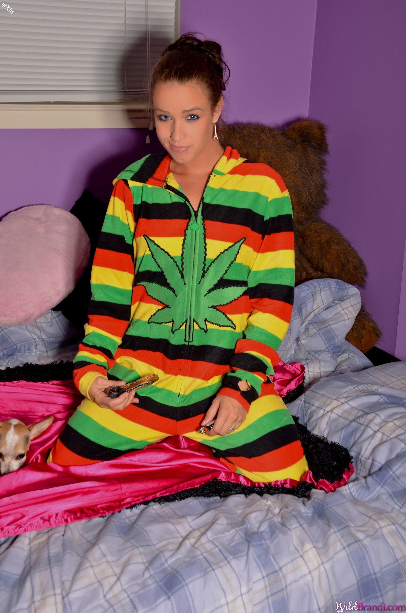 Wild Brandi puts on her weed pajamas and lights up #53476247