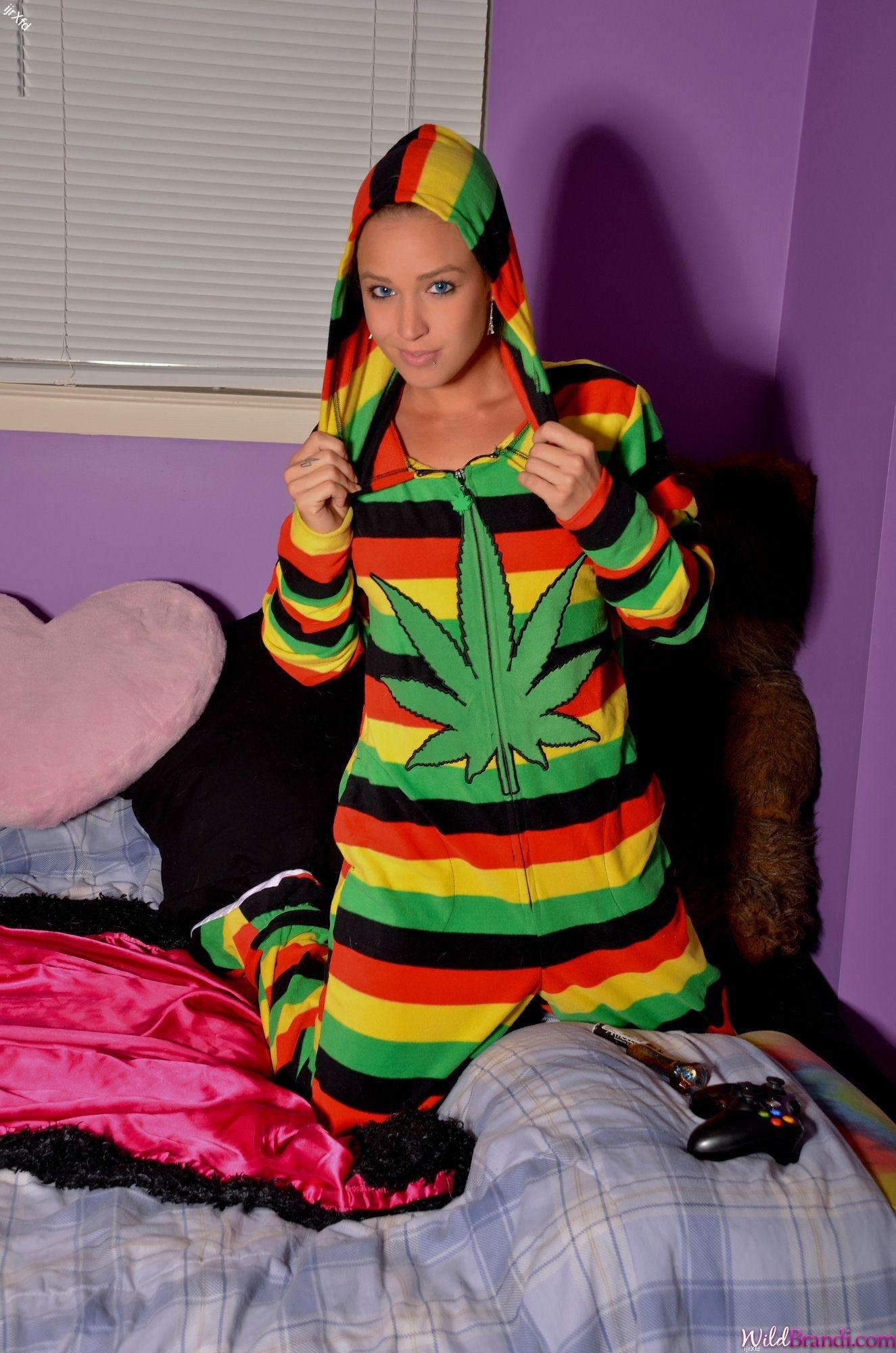 Wild Brandi puts on her weed pajamas and lights up #53476367