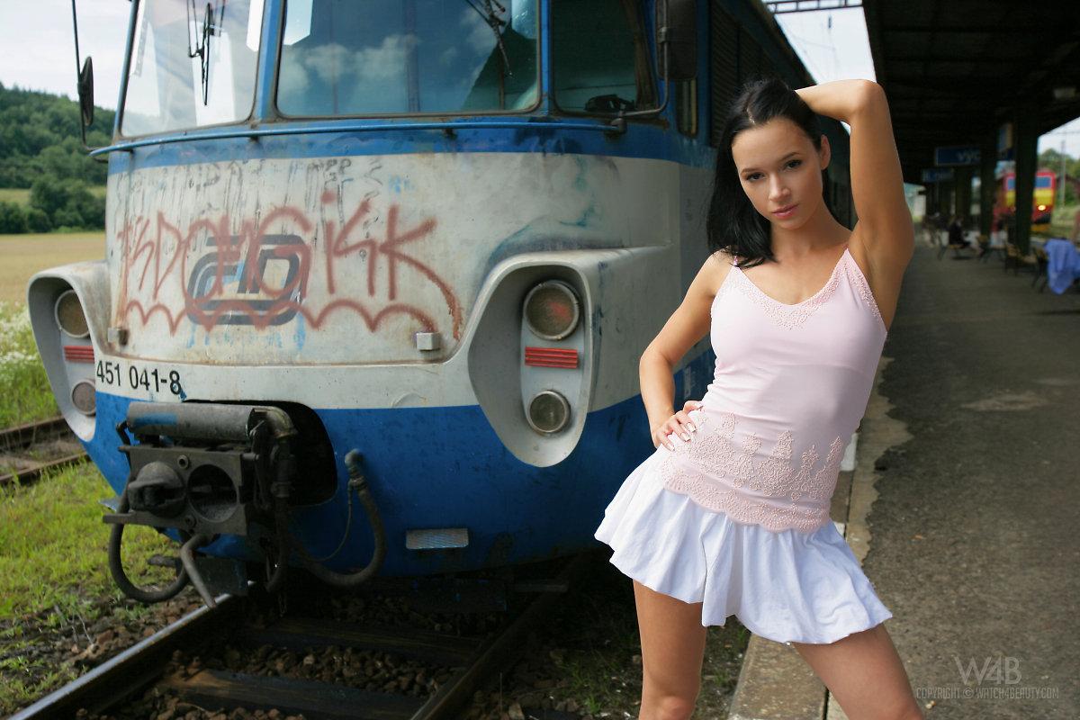 Beautiful black-haired teen Gwen shows you her pretty pussy in "Expired Ticket" #54588751