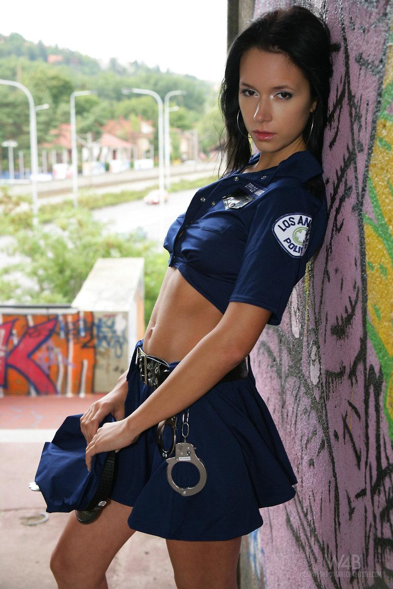 Brunette teen Gwen A is dressed as a sexy Policewoman #54587897