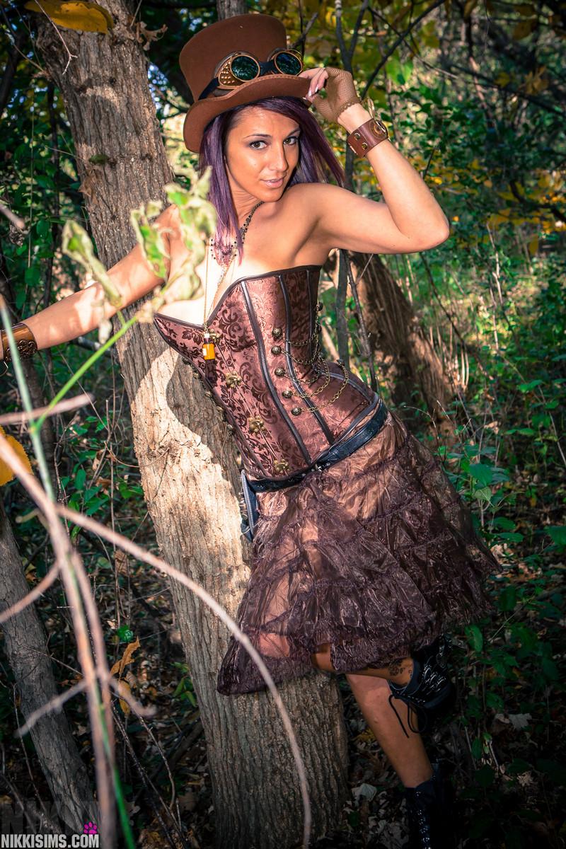 Nikki Sims does some steampunk dress-up to wish you a Happy Halloween #59788469