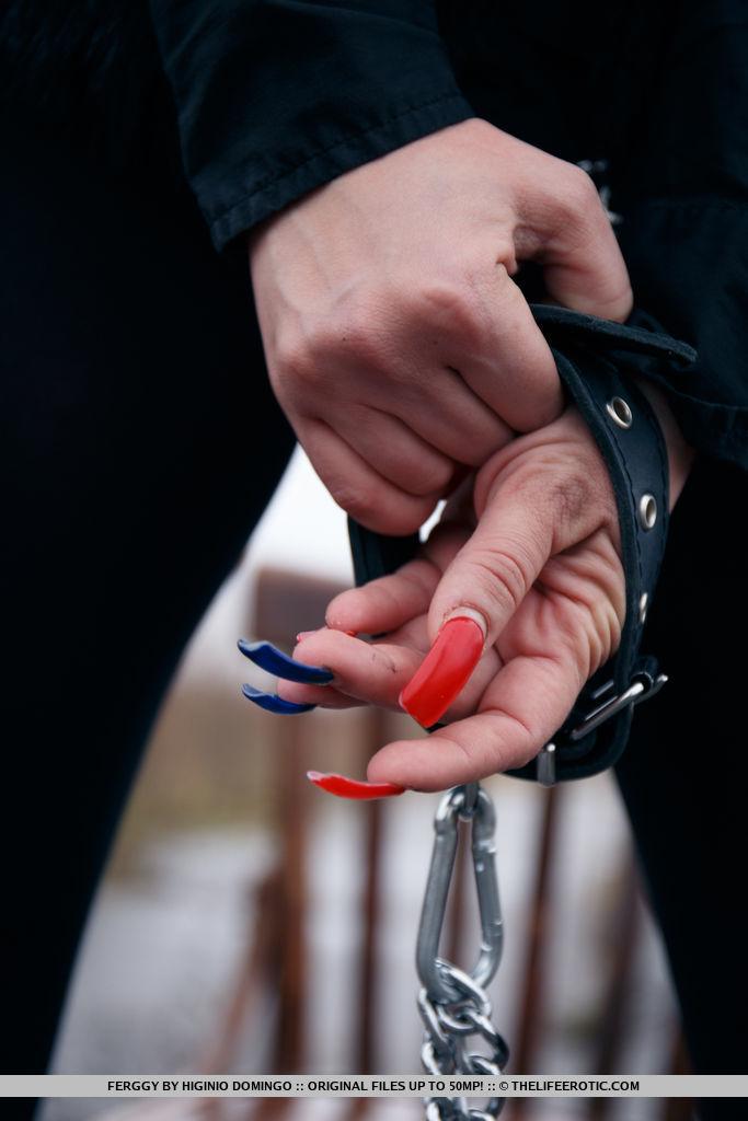 Ferggy gets chained up outside and touches herself #60854360