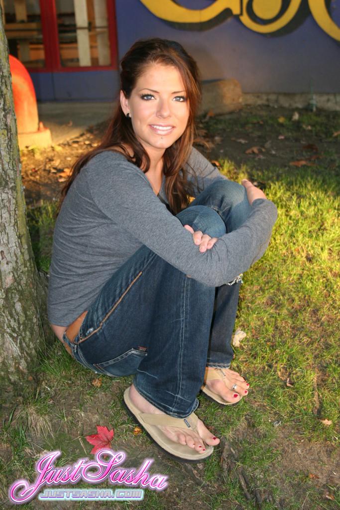 Pictures of Just Sasha teasing and flashing outside #55814868