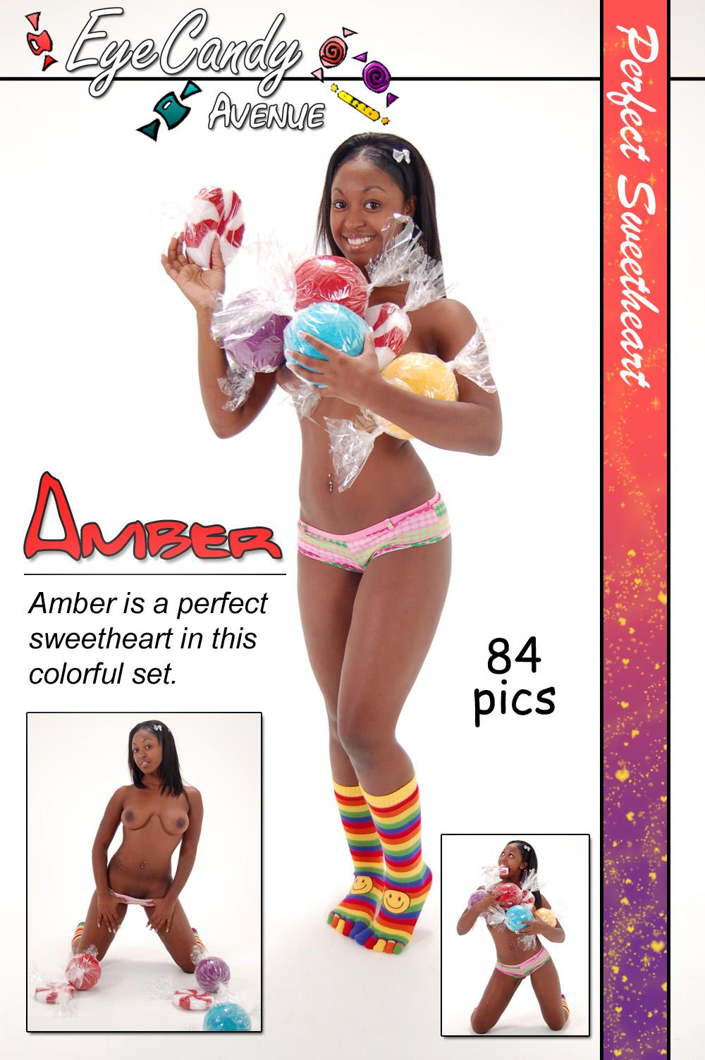Amber posing naked with colorful candy
