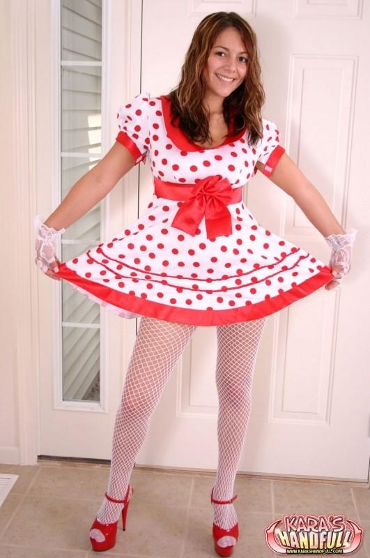 Kara in a polkadot dress with white socks and stockings #55967109