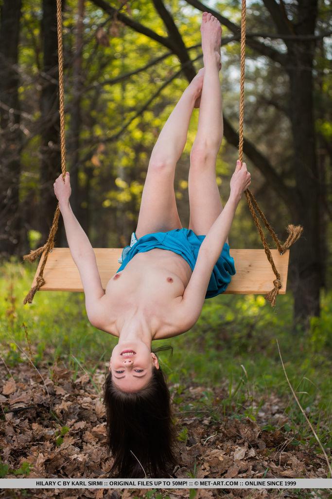 Brunette coed Hilary C gets naked on a swing in "Porrea" #54785787