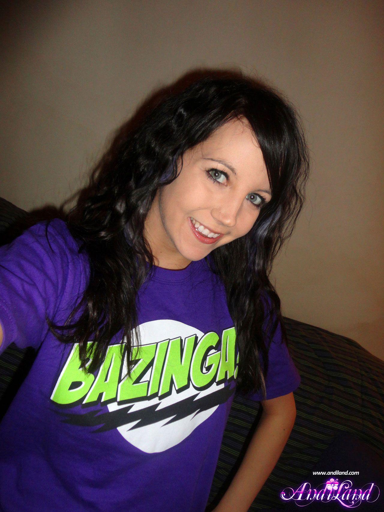 Pictures of Andi flashing in her purple shirt and socks