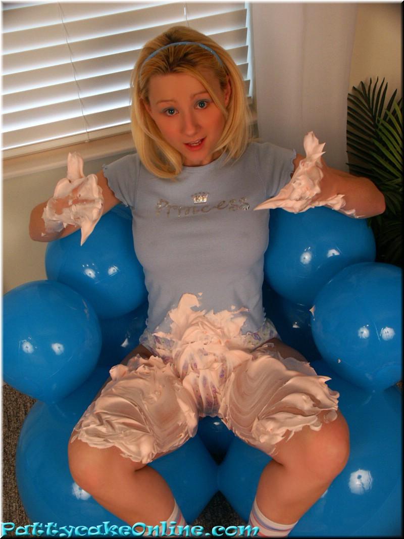 Pictures of Pattycake making a huge mess with peach foam #59955219