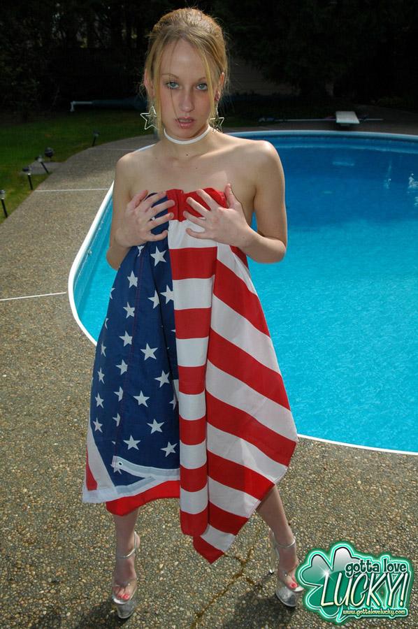 Blonde teen Lucky celebrates independence day by the pool #54570588