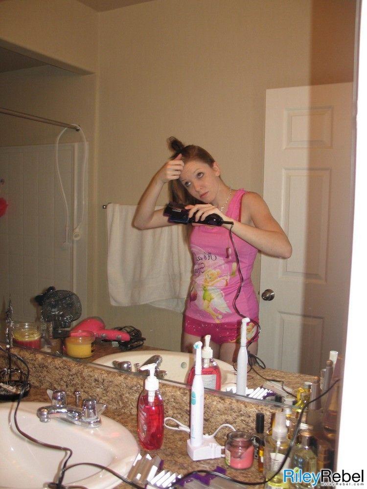 Pictures of teen Riley Rebel doing her makeup and hair #59871103