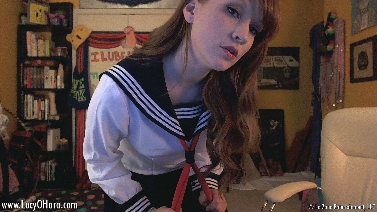 Lucy Ohara shows off her sailor schoolgirl outfit and masturbates on her webcam #59121524