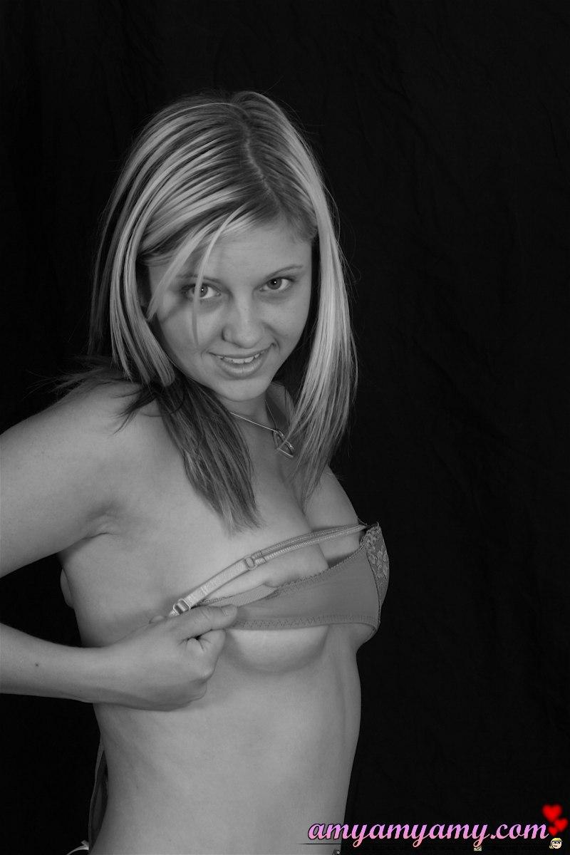 Pictures of teen model Amy Amy Amy teasing you in black and white #53103956