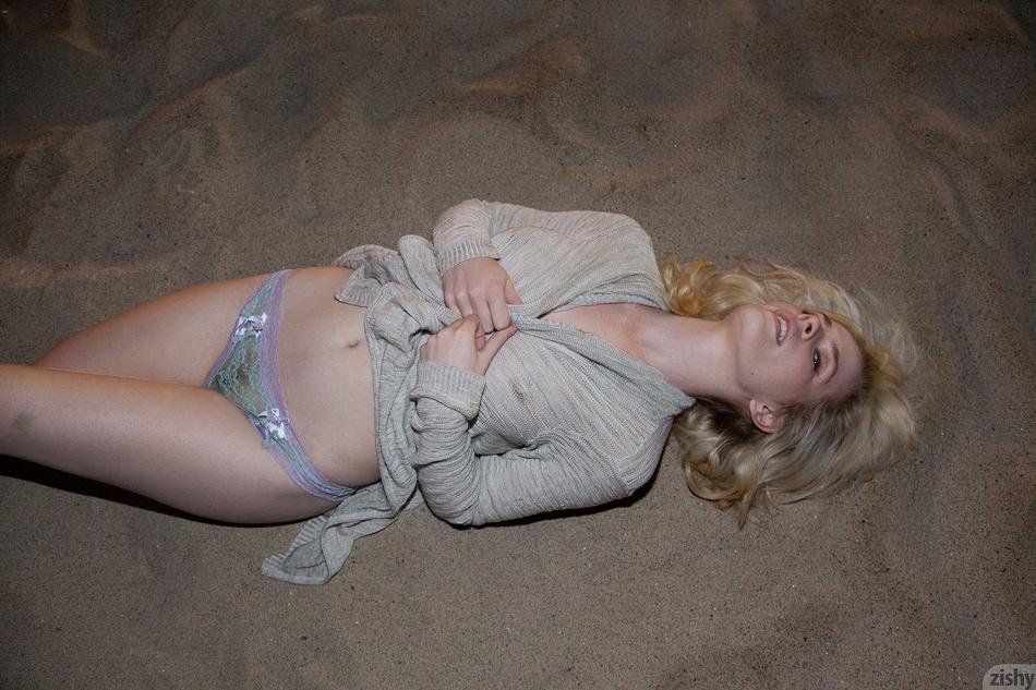 Blonde coed Catie Parker has some fun on a beach at night #53726703