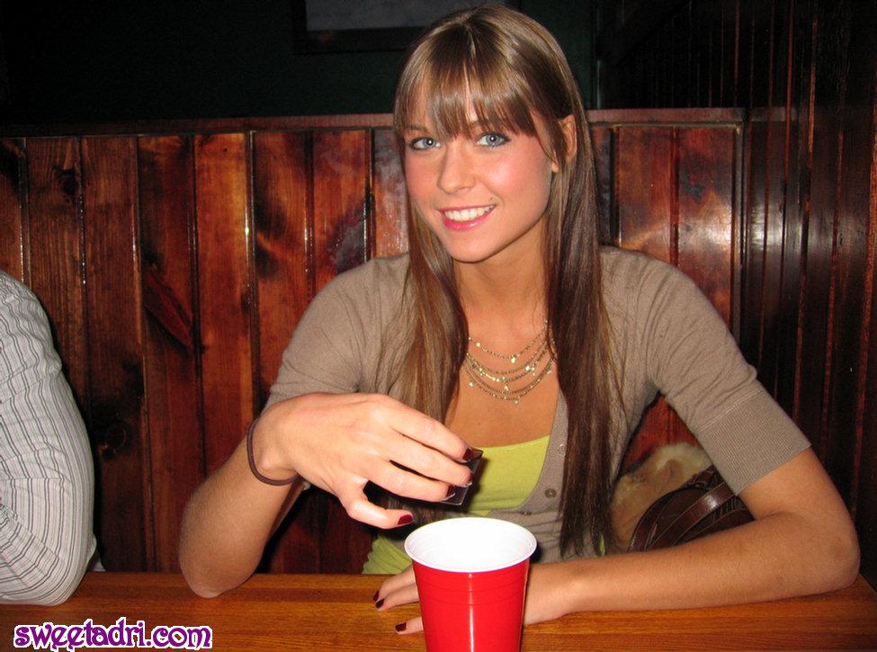 Sweet Adri flashes you her small tits at a bar #52913132