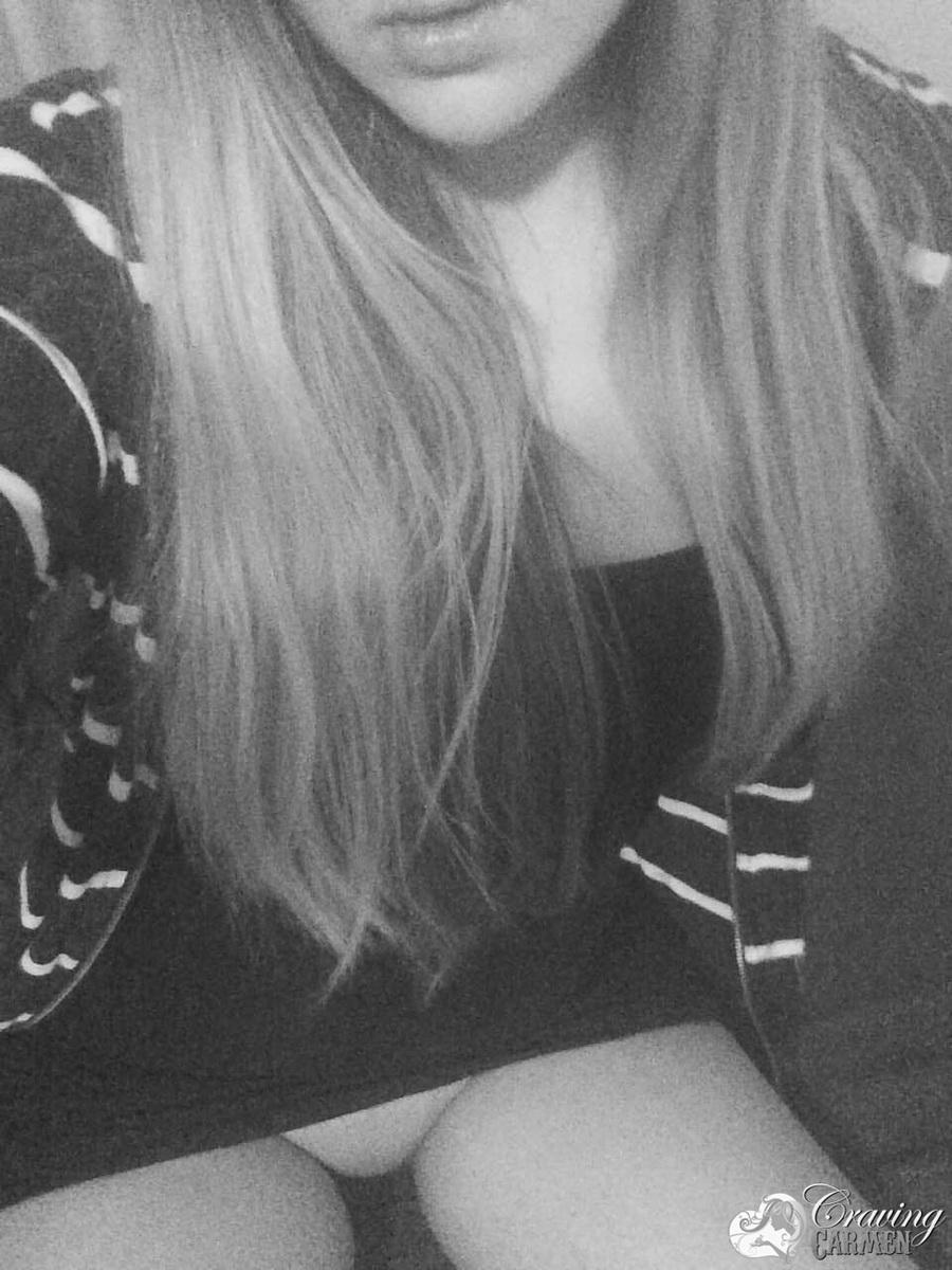 Hot girl Craving Carmen takes selfies in black and white #53875139