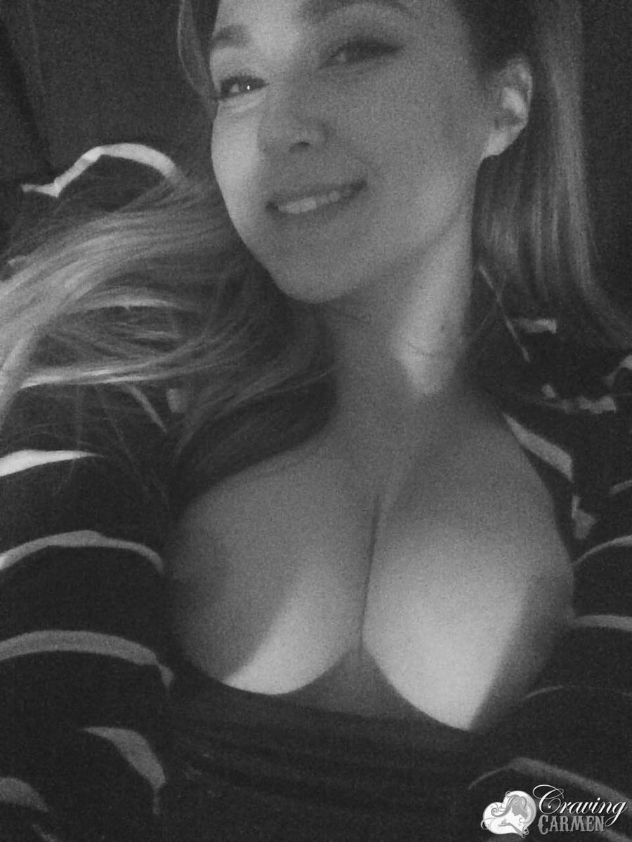 Hot girl Craving Carmen takes selfies in black and white #53875299
