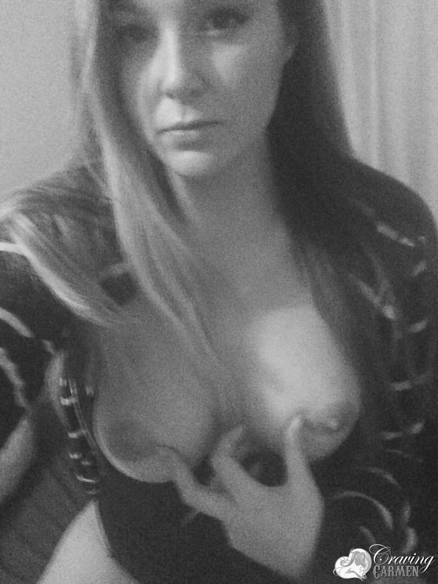 Hot girl Craving Carmen takes selfies in black and white #53875599