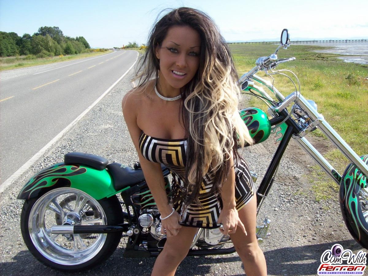 Pictures of teen babe Cam With Ferrari teasing on a motorcycle #53621712