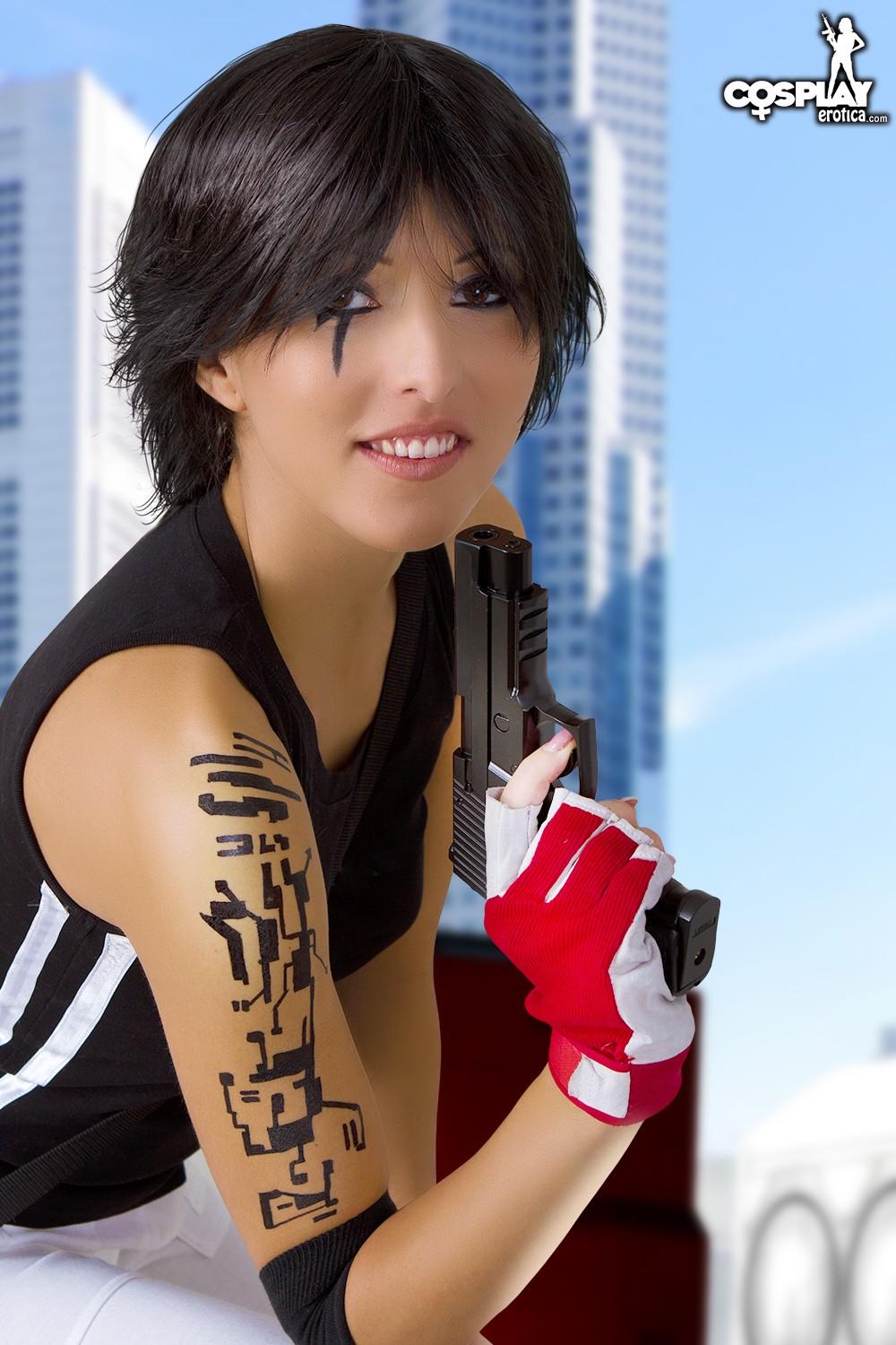 Sexy cosplay girl Anne poses as Faith from Mirror's Edge #53248435