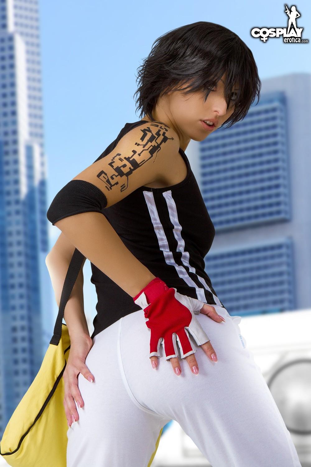 Sexy cosplay girl Anne poses as Faith from Mirror's Edge #53248566