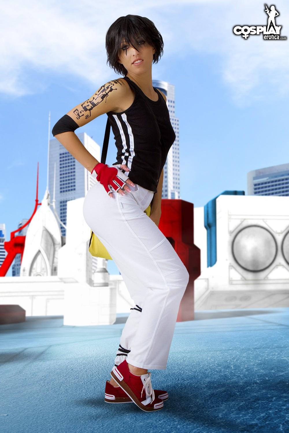 Sexy cosplay girl Anne poses as Faith from Mirror's Edge #53248607