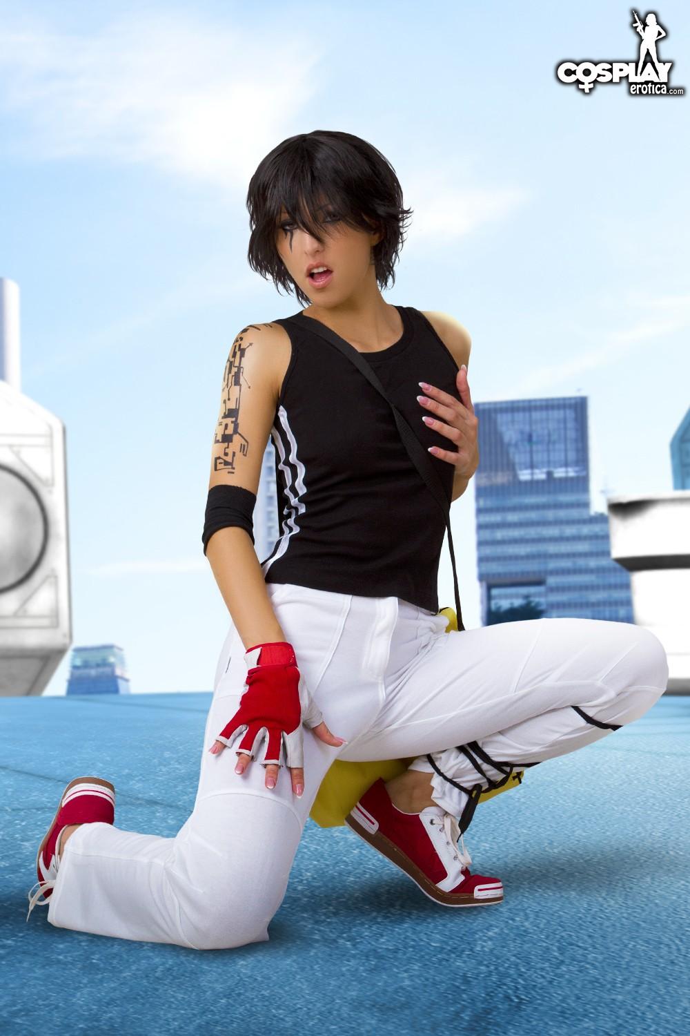 Sexy cosplay girl Anne poses as Faith from Mirror's Edge #53248650