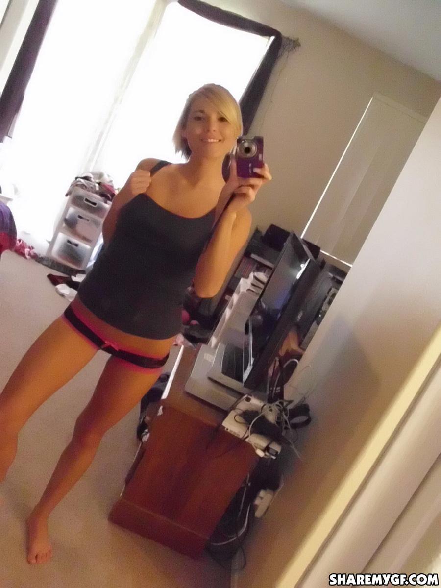 Blonde coed takes hot selfies in her bedroom #60796012