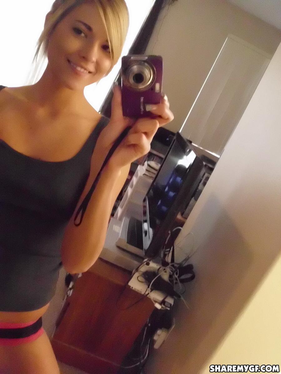 Blonde coed takes hot selfies in her bedroom #60796020