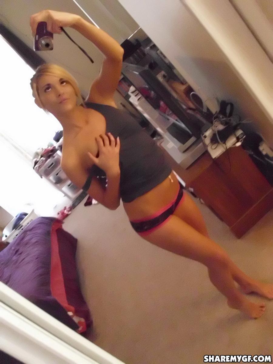 Blonde coed takes hot selfies in her bedroom #60796035