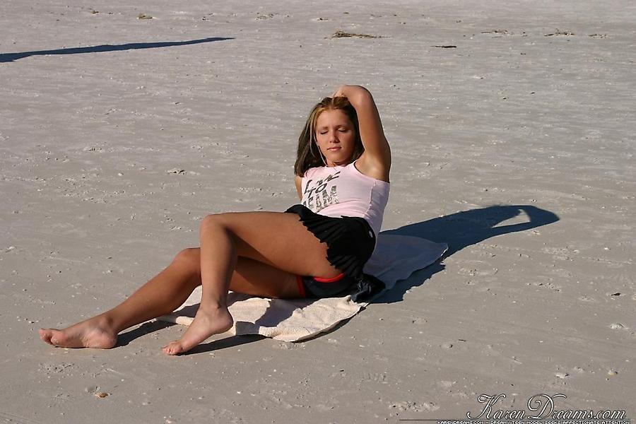 Pictures of Karen Dreams showing off her sexy legs on a beach #55997766