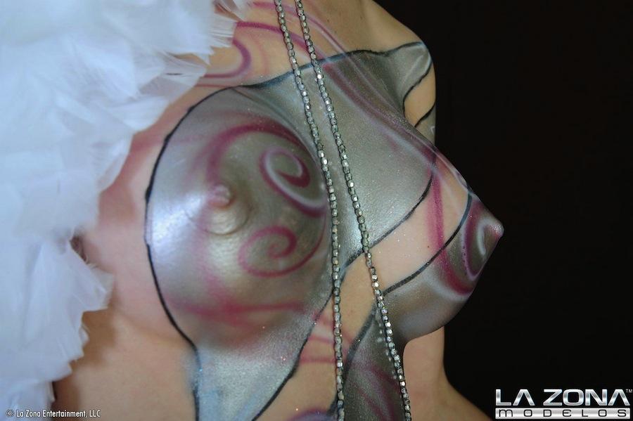 Aston looks sexy with body paint over her topless body #53348768