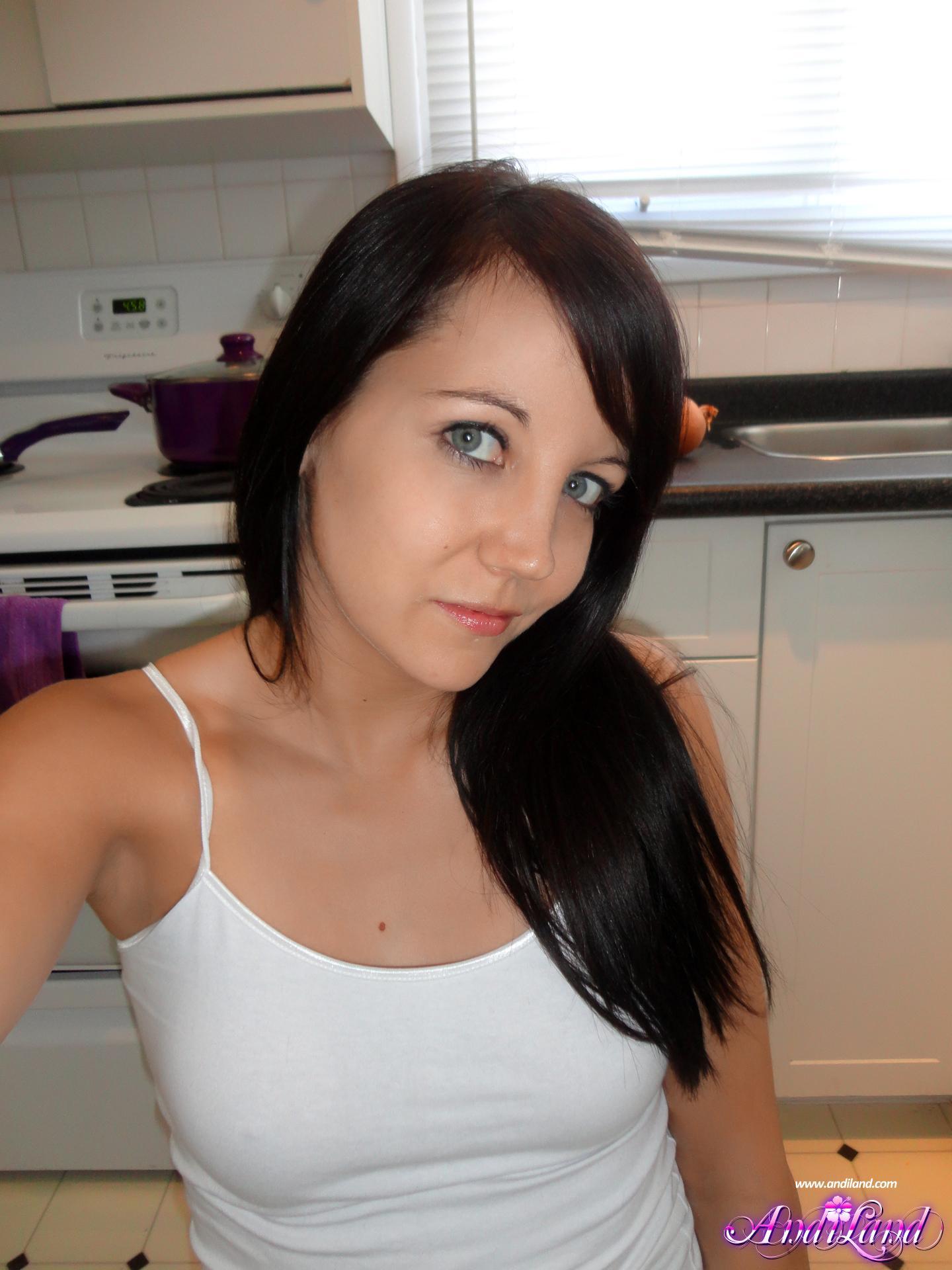 Brunette teen Andi gets a little horny cooking pasta #53140560