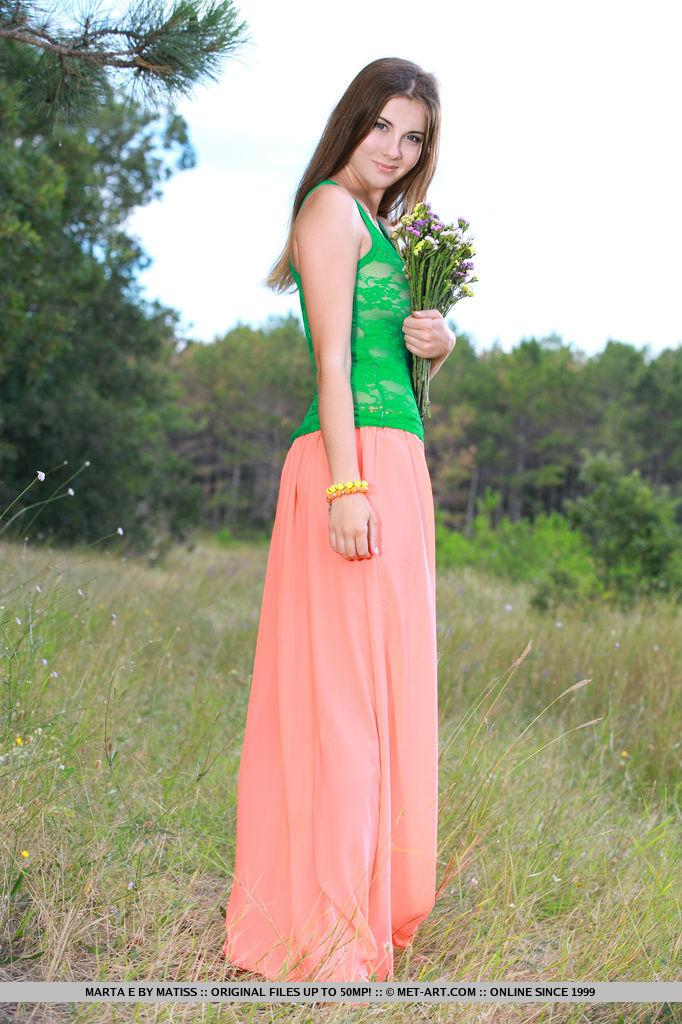 Brunette teen Marta E flaunts her pretty flower outside #59417466