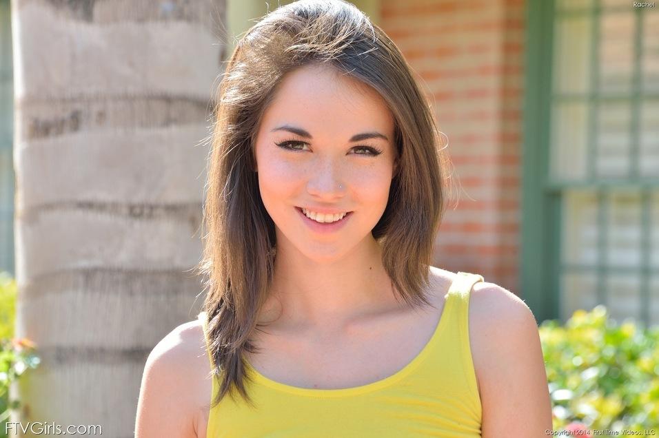 Beautiful teen girl Rachel strips out of her yellow summer dress outside #54231213