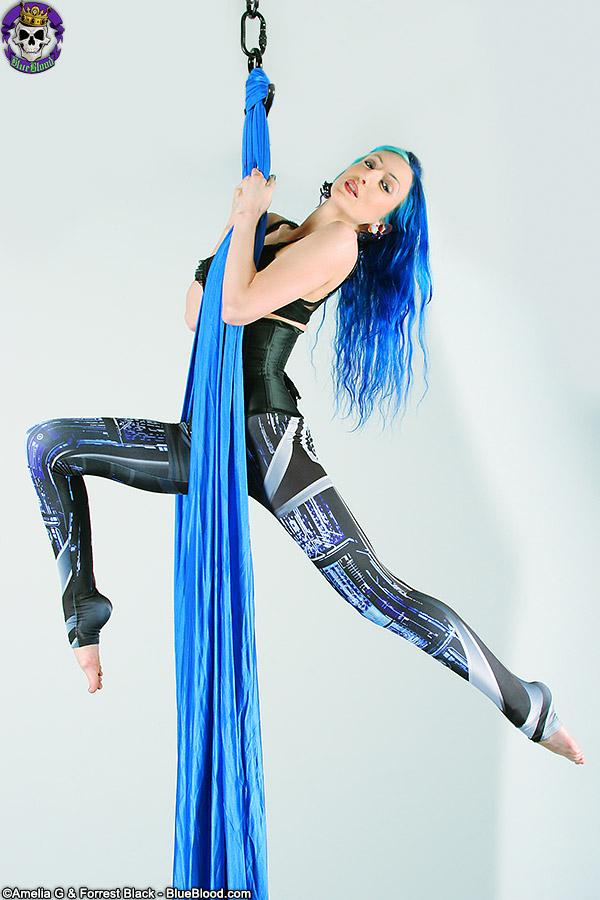 Naked blue-haired silk trapeze artist Alecia Joy shows her sexy moves #60507211