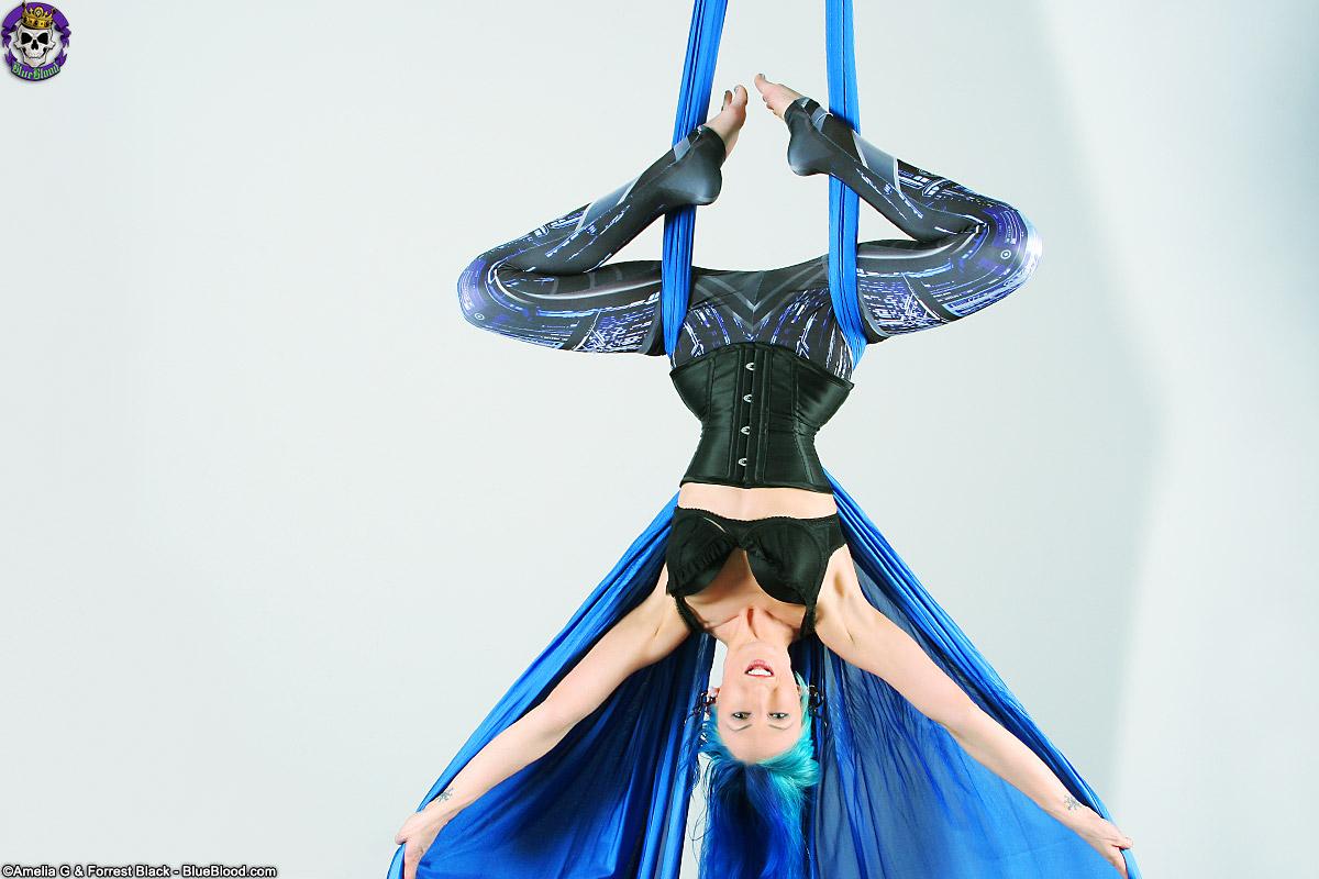 Naked blue-haired silk trapeze artist Alecia Joy shows her sexy moves #60507289
