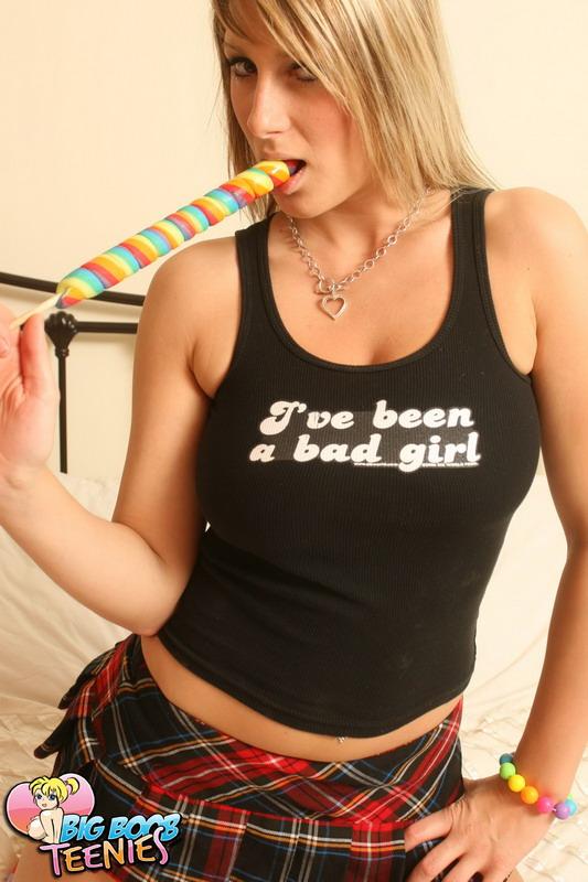 Pictures of busty schoolgirl Demi sucking her lollipop in bed #54007167