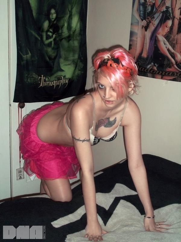 Alt girl Candy Ann strips for you in her pink skirt #53639592