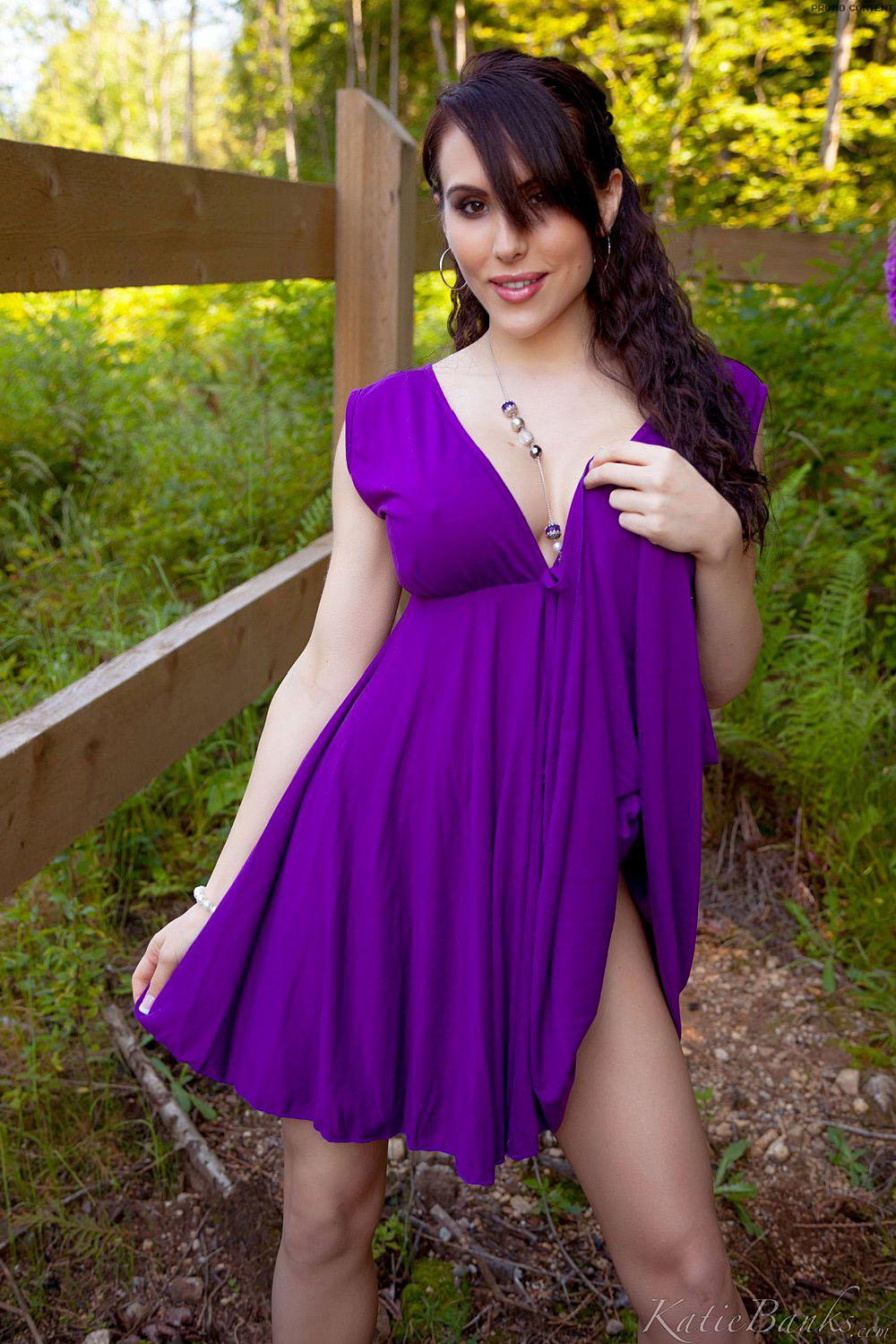 Busty hottie Katie Banks strips out of her Purple dress outside #58097505