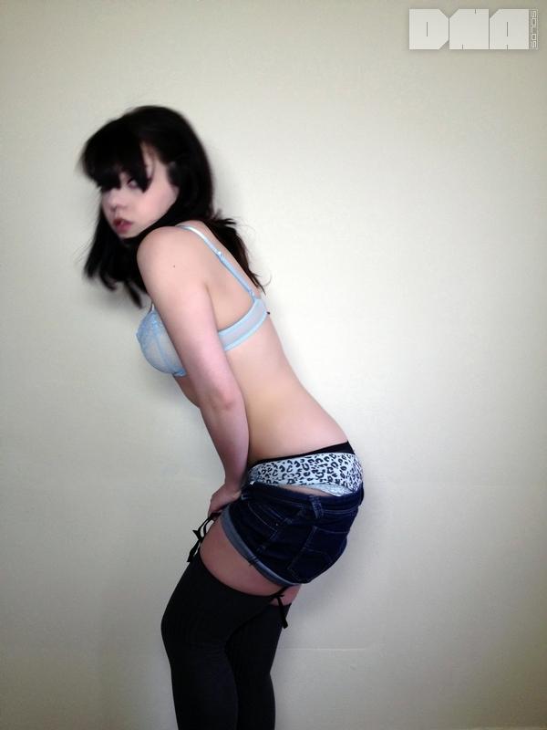 Pretty alt model Lilly Rose gives you a striptease next to the wall #58955455