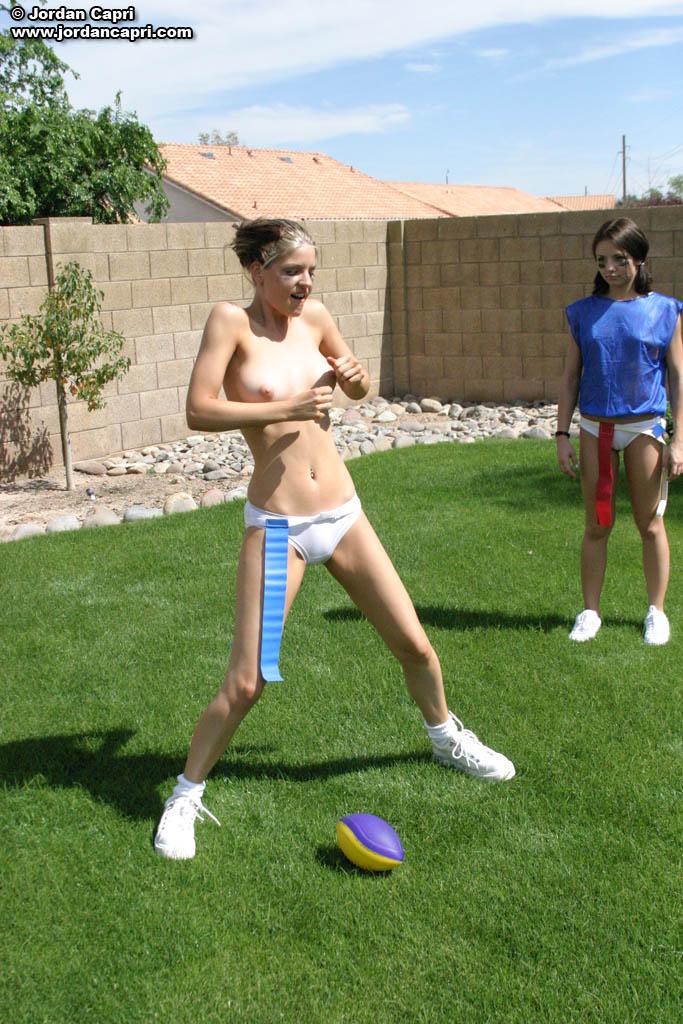 Photos of youngster ladies taking part in naked soccer