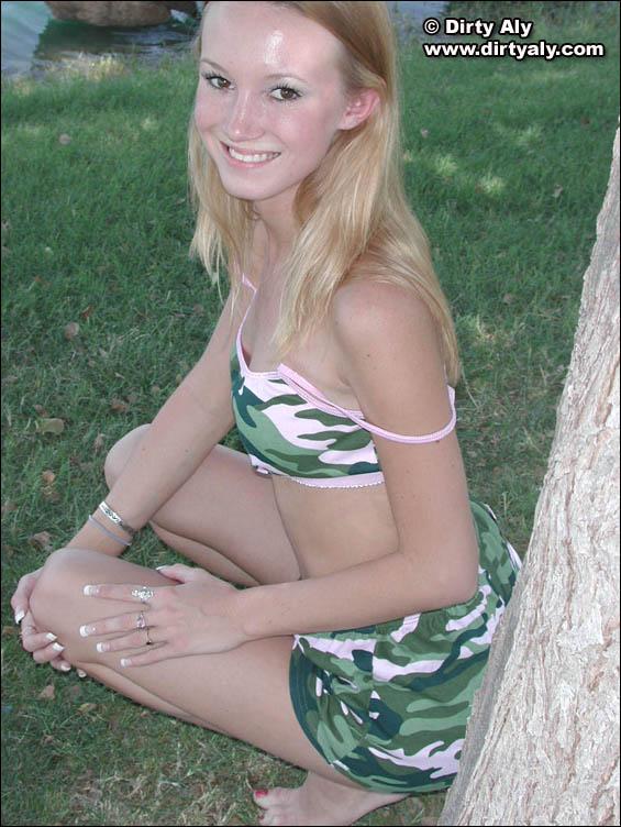 Pictures of teen Dirty Aly barely dressed in camo #54074214