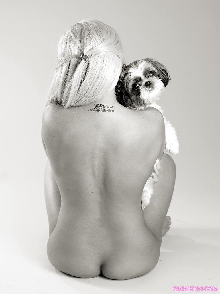 Photos de partage de sa beauté dans une pièce artistique avec un mignon petit chien
 #54525826